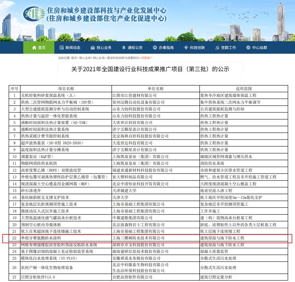 2021年全國建設(shè)行業(yè)科技成果推廣項目（第三批）公示名單